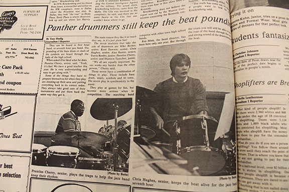 Issue of 1985 Panther Tales over the drummers in GBHS
